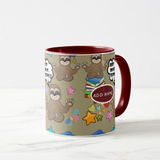Cute Sloth Brown Pattern Funny doet het citaat Mok (Voorkant rechts)