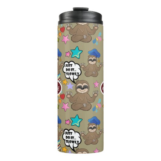 Cute Sloth Brown Pattern Funny doet het citaat Thermosbeker (Voorkant)