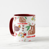 Cute Sloth Brown Pattern I love you mam Hearts Mok (Voorkant links)