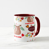 Cute Sloth Brown Pattern I love you mam Hearts Mok (Voorkant rechts)