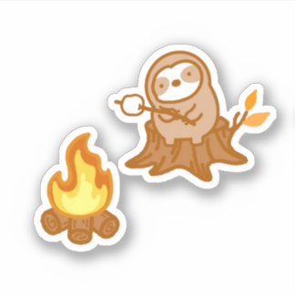 Cute Sloth Campfire S'mores Vinyl Sticker