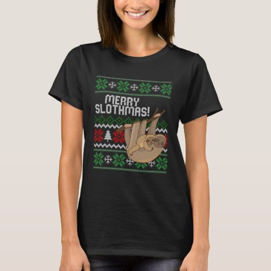 Cute sloth Christmas Merry sloths ugly T-shirt (Voorkant)