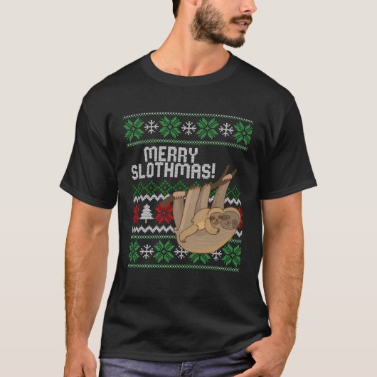 Cute sloth Christmas Merry sloths ugly T-shirt (Voorkant)