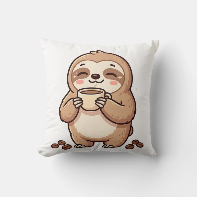 Cute Sloth Coffee Kussen (Voorkant)