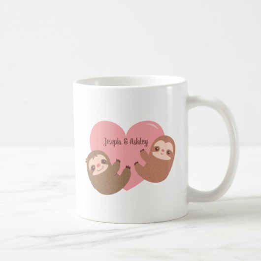 Cute Sloth Couple Hugging Heart, op maat gemaakt Koffiemok (Rechts)