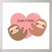 Cute Sloth Couple Hugging Heart, Room Decor Poster (Voorkant)