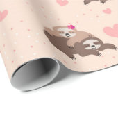 Cute Sloth Couple Love Patroon Cadeaupapier (Rol Hoek)