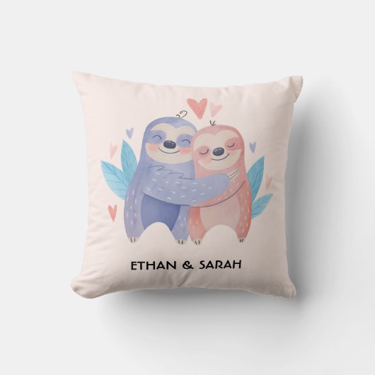 Cute Sloth Couple Personalized Valentijnsdag Kussen (Voorkant)