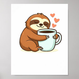Cute Sloth die grote koffiekop omhelst Premium T-s Poster