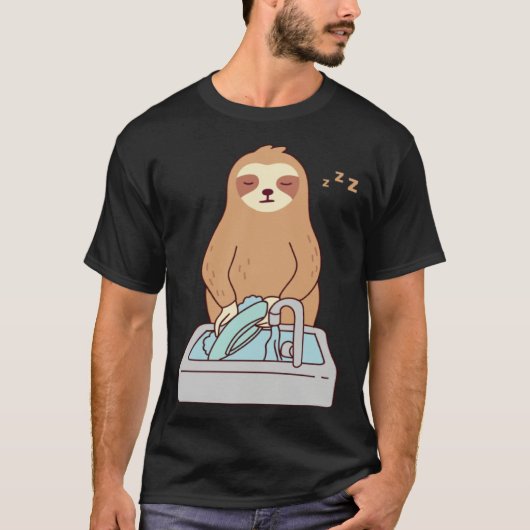 Cute Sloth Dishwashing Sleeping Tired Lazy T-shirt (Voorkant)