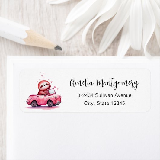 Cute Sloth Driving a Pink Convertible - Address Etiket (Insitu)