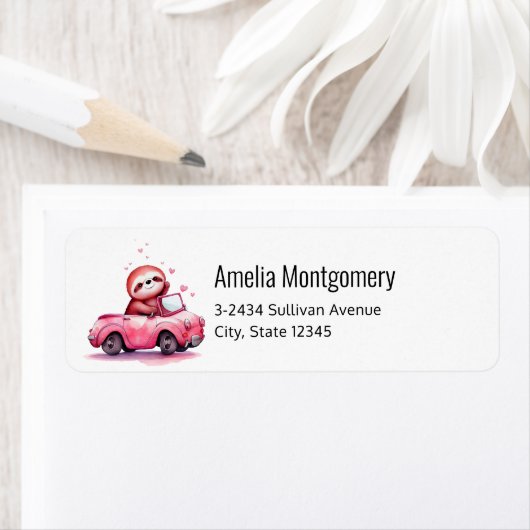 Cute Sloth Driving a Pink Convertible - Address Etiket (Insitu)