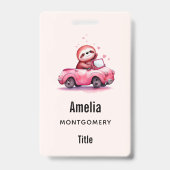 Cute Sloth Driving a Pink Convertible Badge (Achterkant)