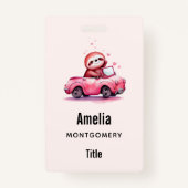 Cute Sloth Driving a Pink Convertible Badge (Achterkant)