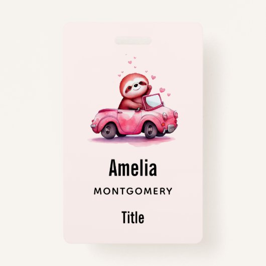 Cute Sloth Driving a Pink Convertible Badge (Voorkant)