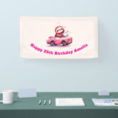 Cute Sloth Driving a Pink Convertible Birthday Spandoek (Beurs)
