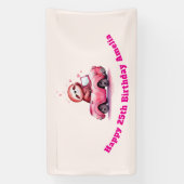 Cute Sloth Driving a Pink Convertible Birthday Spandoek (Verticaal)