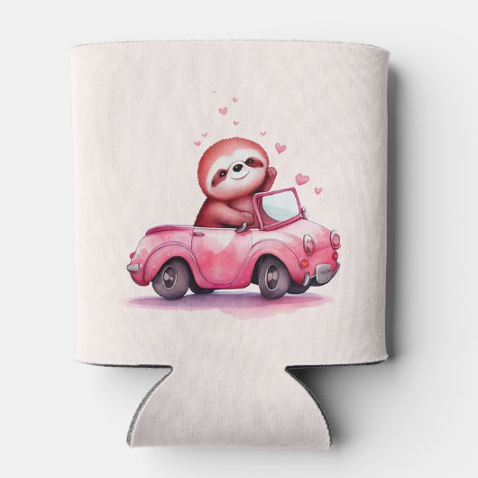 Cute Sloth Driving a Pink Convertible Blikjeskoeler (Achterkant)