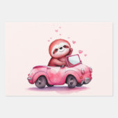 Cute Sloth Driving a Pink Convertible Inpakpapier Vel (Voorkant 3)