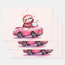 Cute Sloth Driving a Pink Convertible Inpakpapier Vel
