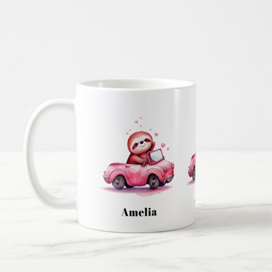 Cute Sloth Driving a Pink Convertible Koffiemok (Links)