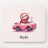 Cute Sloth Driving a Pink Convertible Muismat (Voorkant)