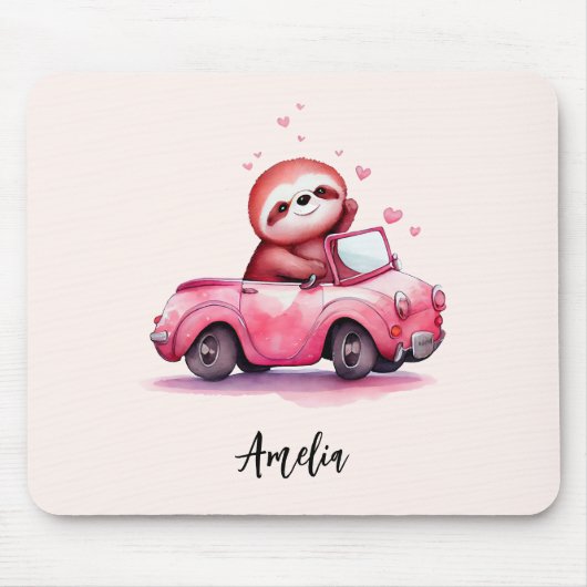 Cute Sloth Driving a Pink Convertible Muismat (Voorkant)