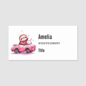 Cute Sloth Driving a Pink Convertible Naamplaatje (Voorkant)