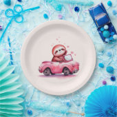 Cute Sloth Driving a Pink Convertible Papieren Bordje (Feest)