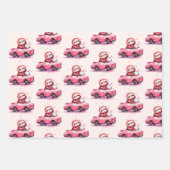 Cute Sloth Driving a Pink Convertible Pattern Inpakpapier Vel (Voorkant 2)