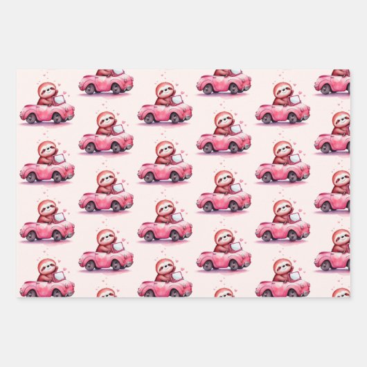 Cute Sloth Driving a Pink Convertible Pattern Inpakpapier Vel (Voorkant)