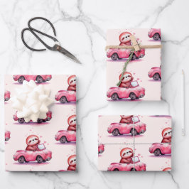 Cute Sloth Driving a Pink Convertible Pattern Inpakpapier Vel