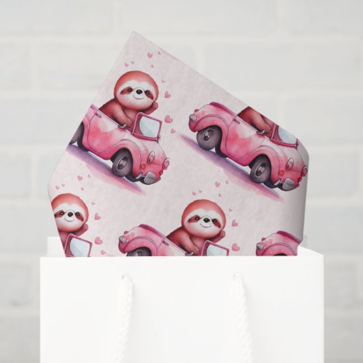 Cute Sloth Driving a Pink Convertible Pattern Tissuepapier (Cadeauzakje)