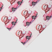 Cute Sloth Driving a Pink Convertible Pattern Tissuepapier (Detail)