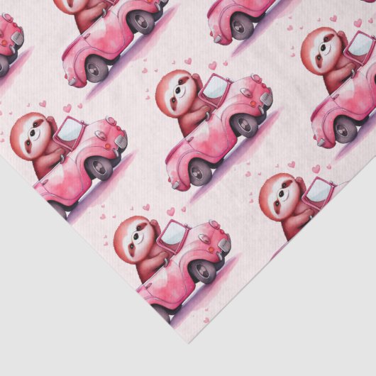 Cute Sloth Driving a Pink Convertible Pattern Tissuepapier (Detail)