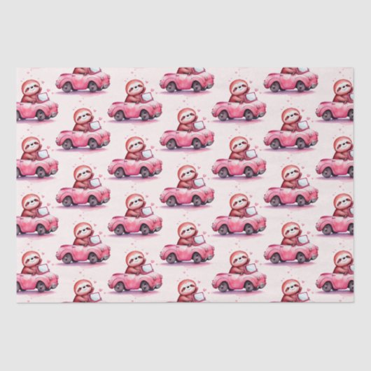 Cute Sloth Driving a Pink Convertible Pattern Tissuepapier (Voorkant)