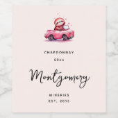 Cute Sloth Driving a Pink Convertible Wine Making Wijn Etiket (Enkel label)