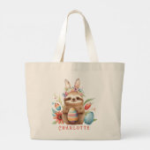 Cute Sloth Easter Bunny Rabbit Eggs Name Grote Tote Bag (Achterkant)
