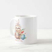 Cute Sloth Easter Bunny Rabbit Eggs Name Koffiemok (Voorkant links)
