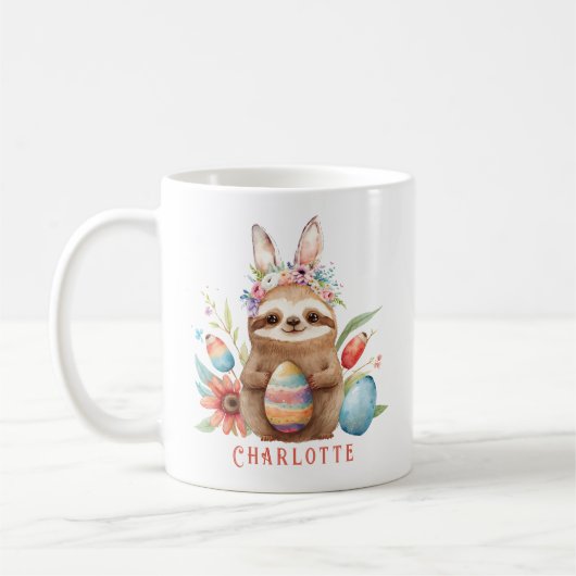 Cute Sloth Easter Bunny Rabbit Eggs Name Koffiemok (Links)
