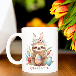 Cute Sloth Easter Bunny Rabbit Eggs Name Koffiemok