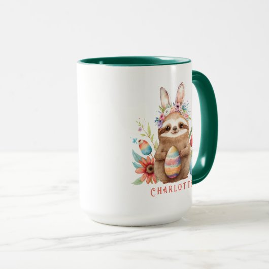 Cute Sloth Easter Bunny Rabbit Eggs Name Mok (Voorkant rechts)