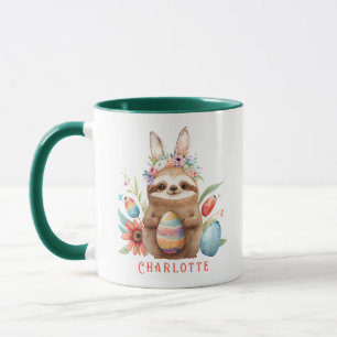 Cute Sloth Easter Bunny Rabbit Eggs Name Mok