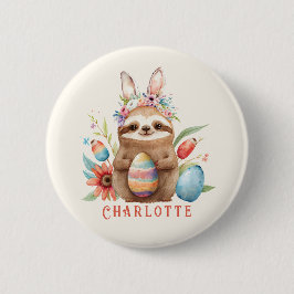 Cute Sloth Easter Bunny Rabbit Eggs Name Ronde Button 5,7 Cm