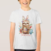 Cute Sloth Easter Bunny Rabbit Eggs Name Tri-Blend Shirt (Voorkant)