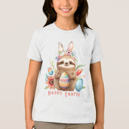 Cute Sloth Easter Bunny Rabbit Waterverf Eggs Tri-Blend Shirt