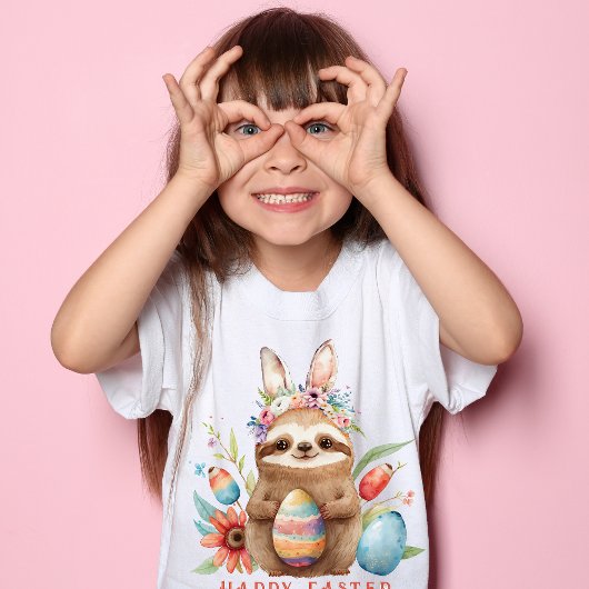 Cute Sloth Easter Bunny Rabbit Waterverf Eggs Tri-Blend Shirt