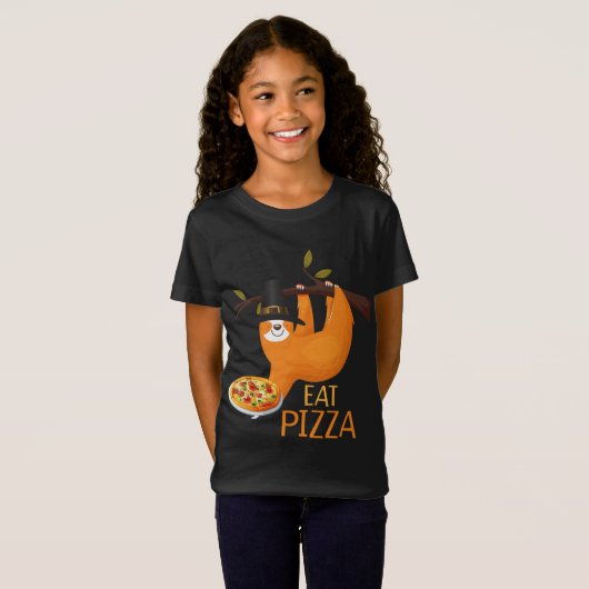 Cute Sloth Eat Pizza Adult Vegan Kinder Funny Beda T-shirt (Voorkant volledig)