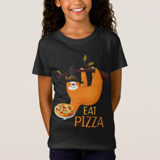 Cute Sloth Eat Pizza Adult Vegan Kinder Funny Beda T-shirt (Voorkant)