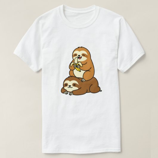 Cute Sloth Eating Banana on Lazy Sloth Funny Carto T-shirt (Design voorkant)